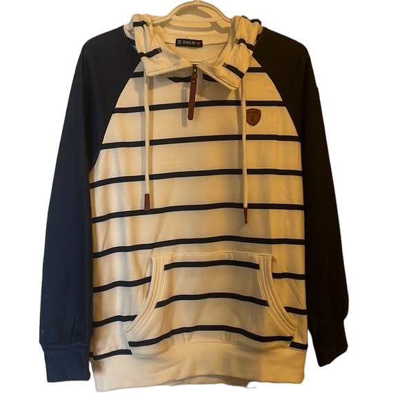 Nautical blue and white striped, hooded sweater - Picture 3 of 6